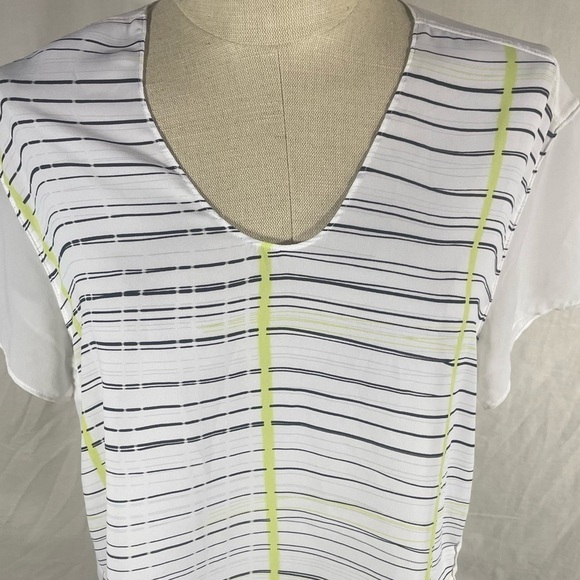 Calvin Klein White Sheer Blouse with Black/Yellow stripes. Oversized Size M - Picture 3 of 4